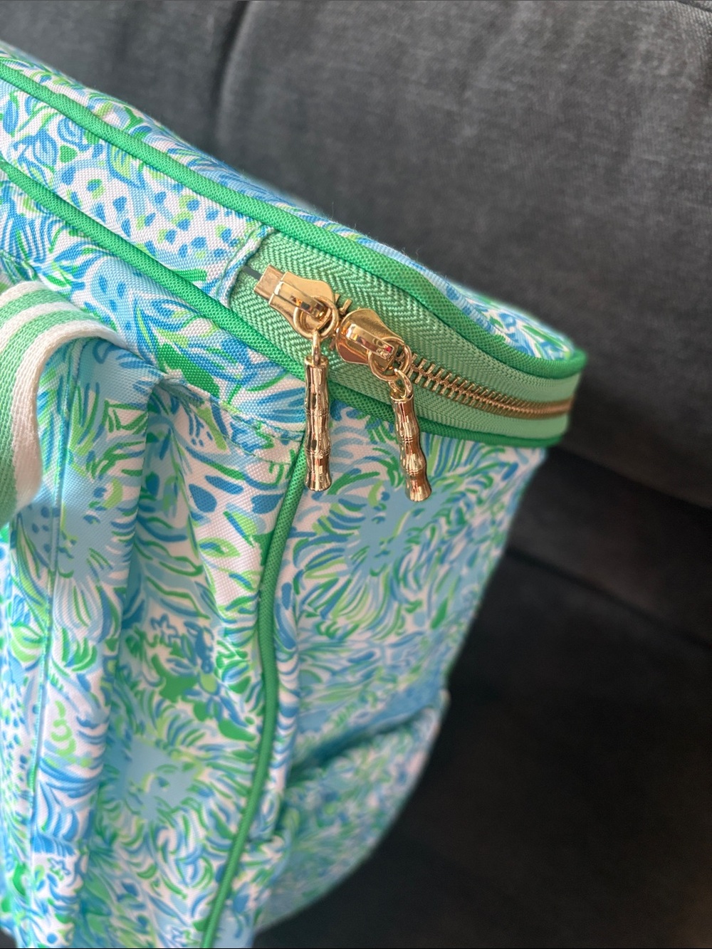 Lilly Pulitzer Aqua & Green Printed Backpack with Gold Accents - Picture 3 of 4